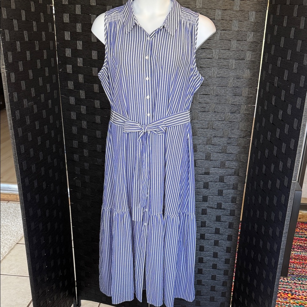 Tommy Hilfiger Blue and White Striped Maxi Dress